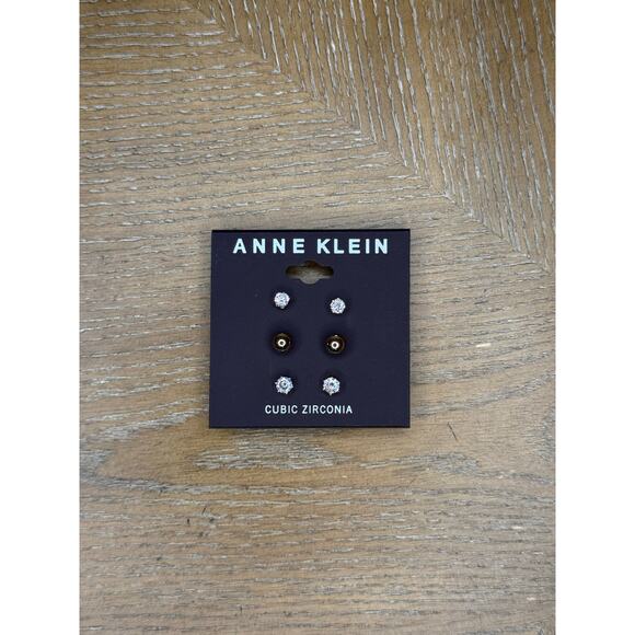 Anne Klein Jewelry - Anne Klein CZ Stud Earrings Set Gold Tone 3 Pairs Classic Round & Ball Studs